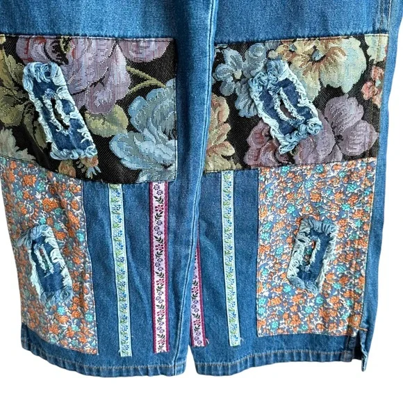 Agapo Hippie Floral Boho Patchwork Denim Overalls Size Small NWT - Picture 7 of 8